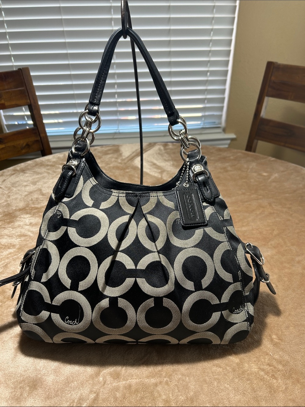 Coach Black and Silver Signature Ring Shoulder Bag